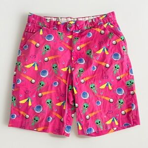 Royal & Awesome Golf Shorts Mens 30 Pink Alien Print 9 Inseam Loud Novelty